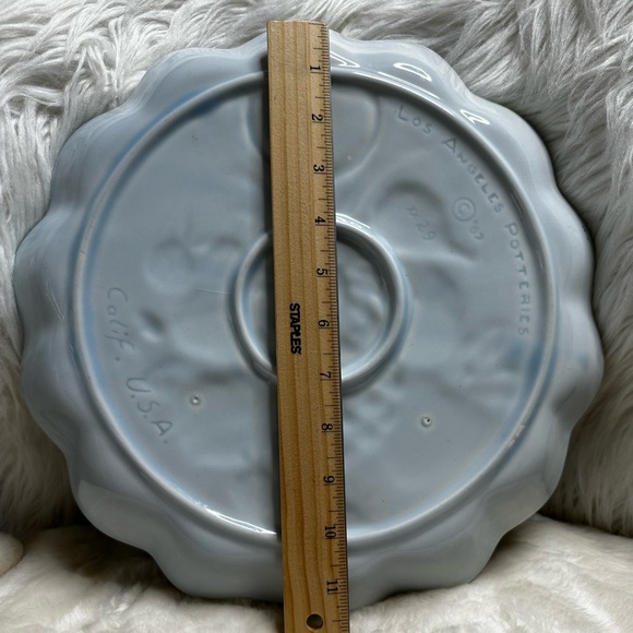 Los Angeles Potteries Serving Platter Attached Dip Bowl Green Fruit Vintage '67 - Picture 3 of 4